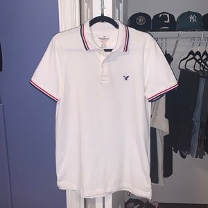 American Eagle Core Flex Polo | Size Medium | Color White w/ Blue and Red Detail